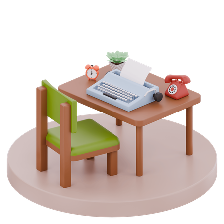 Retro Vintage Workspace  3D Illustration