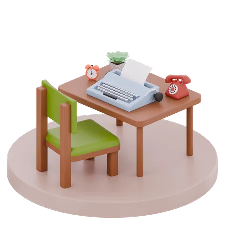 Retro Vintage Workspace  3D Illustration