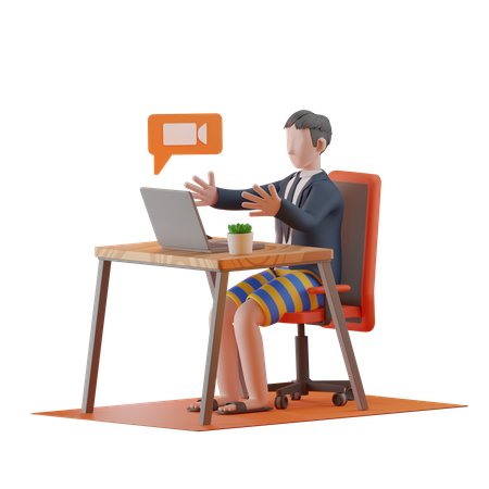 Homem em reunião on-line durante o trabalho em casa  3D Illustration