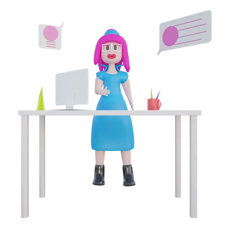 Fille en réunion de bureau  3D Illustration