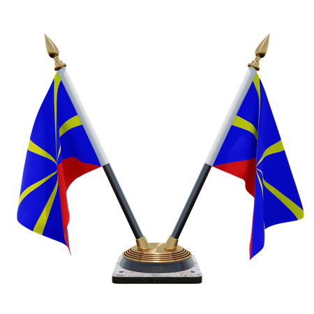 Reunion Radiant Volcano Double Desk Flag Stand  3D Flag