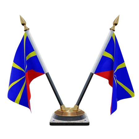 Reunion Radiant Volcano Double Desk Flag Stand  3D Flag