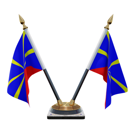Reunion Radiant Volcano Double Desk Flag Stand 3D Illustration