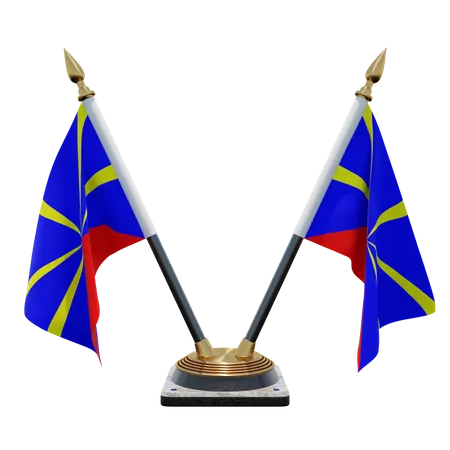 Reunion Radiant Volcano Double Desk Flag Stand 3D Illustration