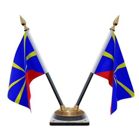 Reunion Radiant Volcano Double (V) Desk Flag Stand  3D Icon