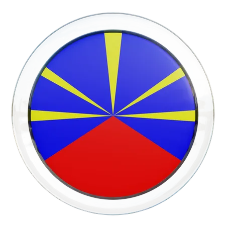 Bandera redonda del volcán radiante de la Reunión  3D Icon