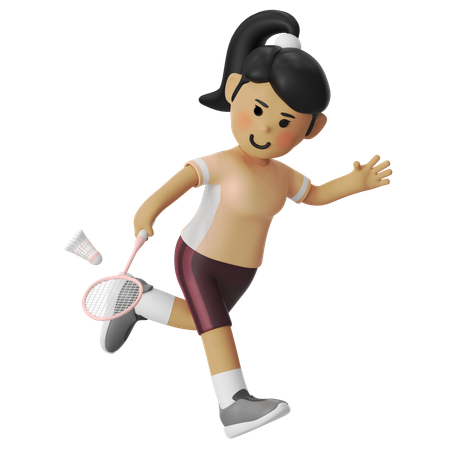 Fille de badminton en revers sous le swing  3D Illustration