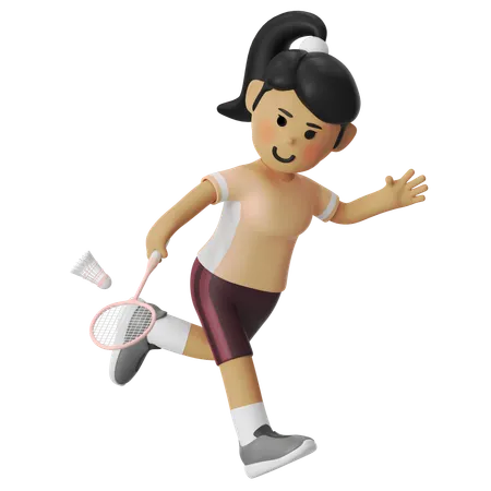 Fille de badminton en revers sous le swing  3D Illustration