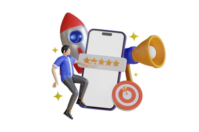 Revisão de marketing de mídia social  3D Illustration