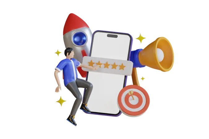 Revisão de marketing de mídia social  3D Illustration