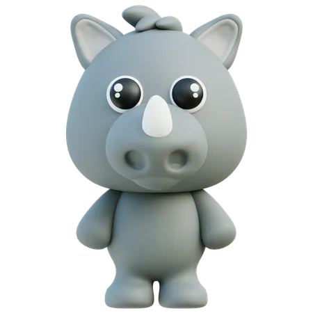 Charming 3 D Rhinoceros Character With Horn And Gentle Eyes 3D Icon
