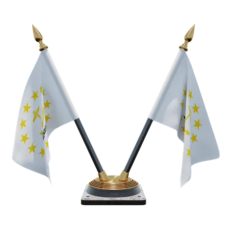 Rhode Island Double Desk Flag Stand  3D Flag