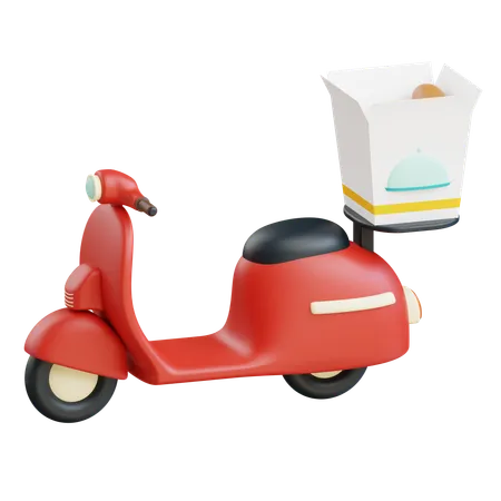 3 D Rice Box Food Delivery By Scooter Icon Illustration With Transparent Background 3D Icon