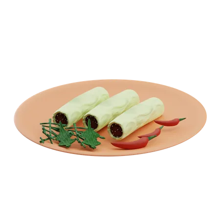 Rice rolls with pork  3D Icon