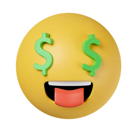3 D Rich Emoji Money Cash Dollar Face Emoji Icon Isolated On Gray Background 3 D Rendering Illustration Clipping Path 3D Icon