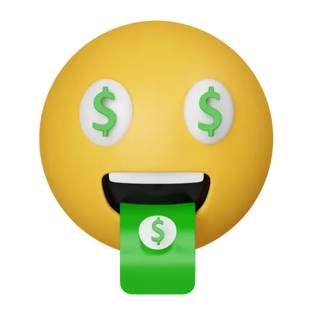 3 D Rich Emoji Money Cash Dollar Face Emoji Icon Isolated On Gray Background 3 D Rendering Illustration Clipping Path 3D Icon