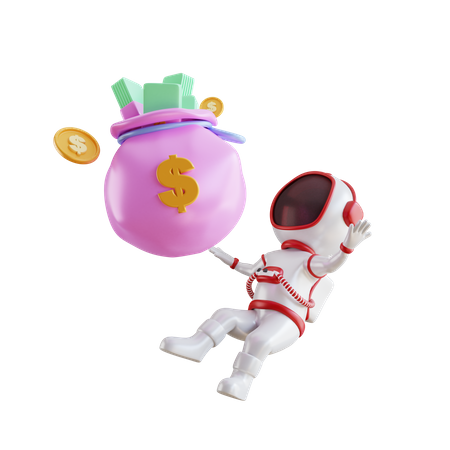 Rich Astronaut with money bag  3D Illustration