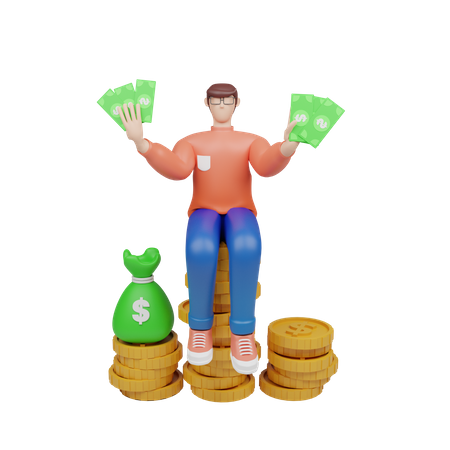 Rich investor with huge capital balance  3D Illustration