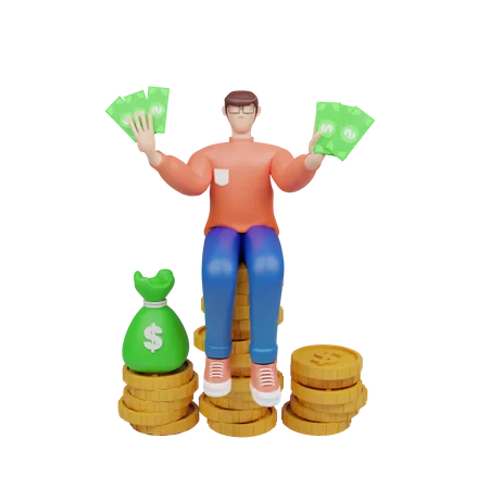 Rich investor with huge capital balance  3D Illustration