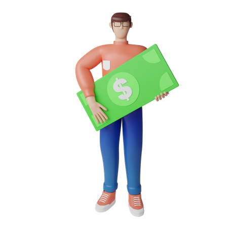 Rich man holding dollar bill  3D Illustration