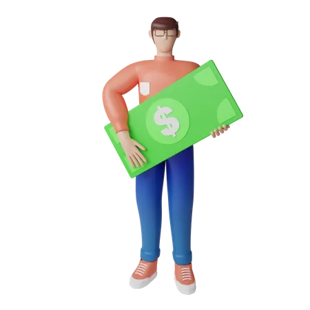 Rich man holding dollar bill  3D Illustration