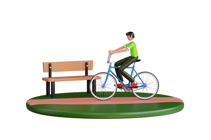 公園で自転車に乗る  3D Illustration