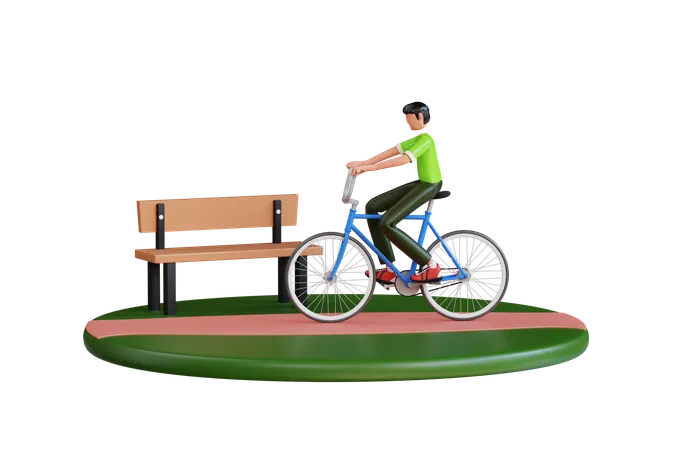 公園で自転車に乗る  3D Illustration