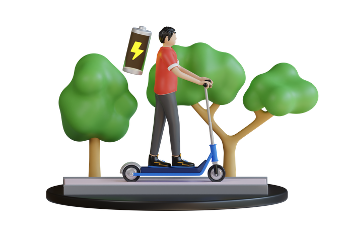 Riding Electronic Vehicle Scooter 3D Illustration