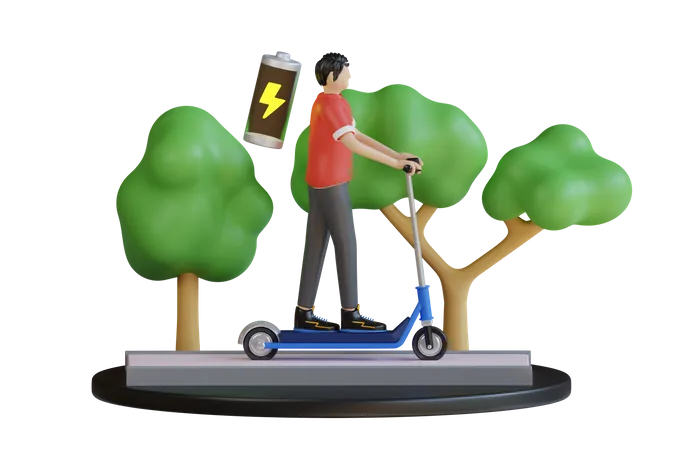 Riding Electronic Vehicle Scooter 3D Illustration