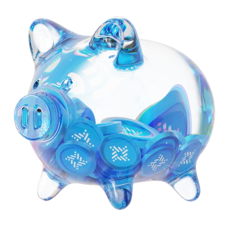 Rif Clear Glass Piggy Bank With Decreasing Piles Of Crypto Coins  3D Icon