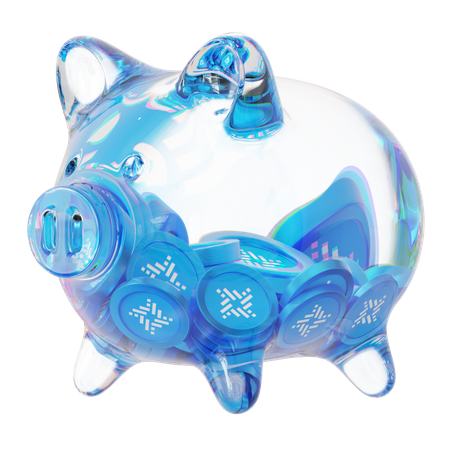 Rif Clear Glass Piggy Bank With Decreasing Piles Of Crypto Coins  3D Icon