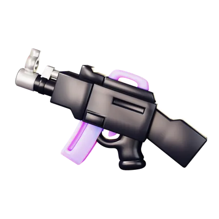 Cute Cartoon Rifle Gun Weapon In Black And Purple Tone Police Bandit And Military Weapon Defense Help Option Against Enemy Aggressor Anti Terrorism Action 3D Icon
