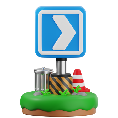 Right Chevron Traffic Sign  3D Icon
