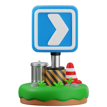 Right Chevron Traffic Sign  3D Icon