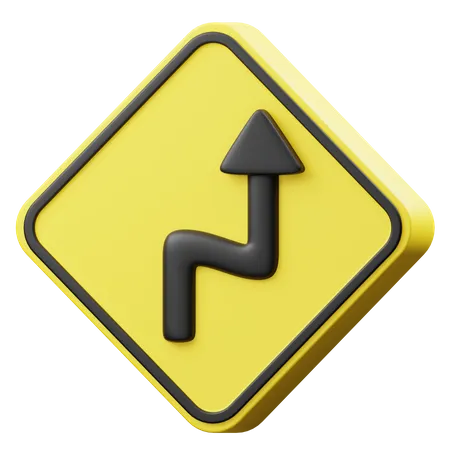 Right Double Bend Sign 3D Icon