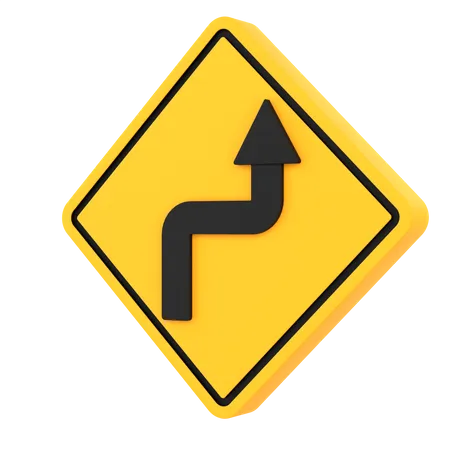 Right Double Bend Sign 3D Icon