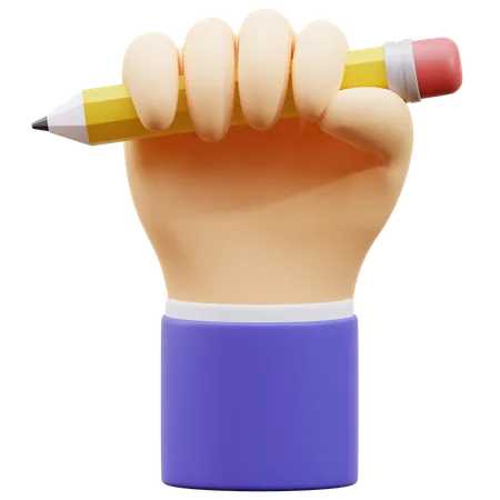 3 D Render Of Hand Holding Pencil 3 D Pencil In Hand Isolated On White Background Front View Of Hand With Yellow Pencil Isolated On White Background 3D Icon