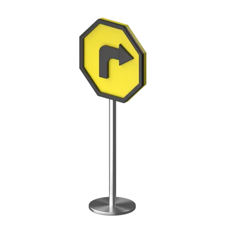 Right Turn Ahead  3D Illustration