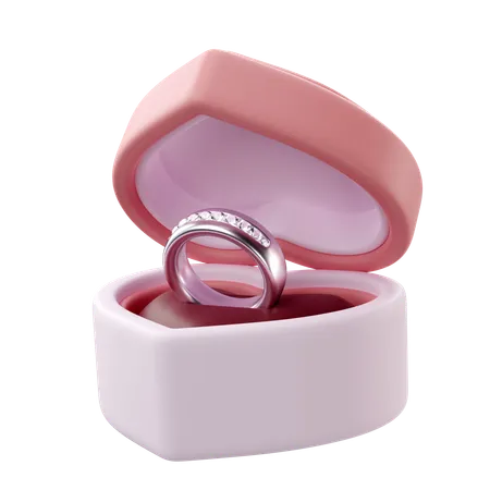 3 D Illustration Of Valentines Heart Ring Box Icon 3D Icon