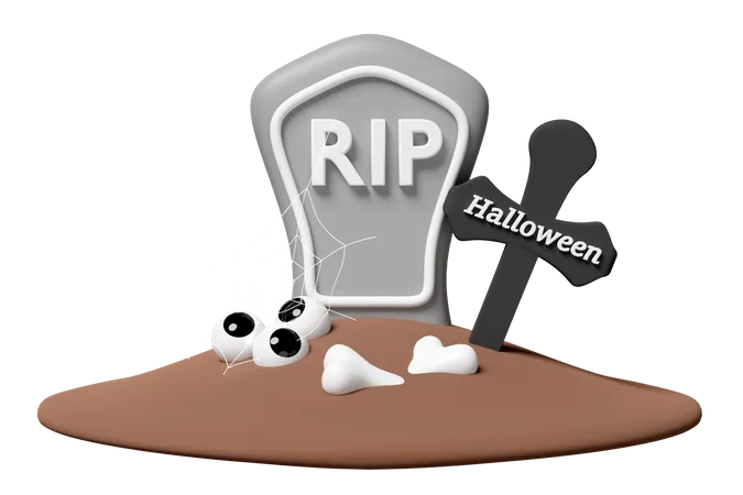 3 D Halloween Holiday Party With Grave Cemetery Cross Isolated 3D Icon