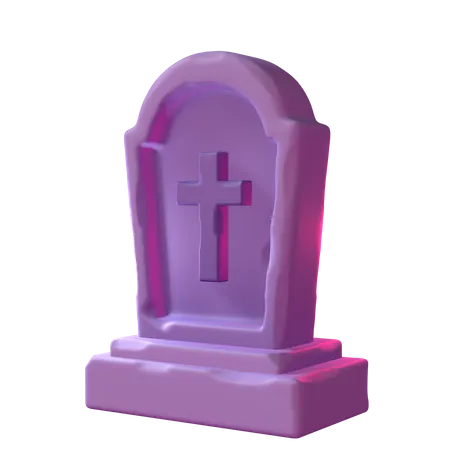 Evoke An Eerie Atmosphere With Our 3 D Grave Tombstone Featuring A Haunting Cross This Chilling Illustration Is Perfect For Adding A Touch Of Spookiness To Your Halloween Or Horror Themed Projects 3D Icon