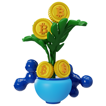 Riqueza crescente no blockchain Bitcoin  3D Icon