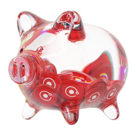 Rndr Clear Glass Piggy Bank With Decreasing Piles Of Crypto Coins  3D Icon