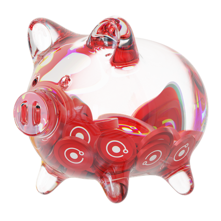 Rndr – Sparschwein aus klarem Glas mit abnehmendem Stapel an Kryptomünzen  3D Icon