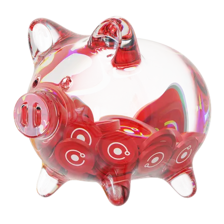 Rndr – Sparschwein aus klarem Glas mit abnehmendem Stapel an Kryptomünzen  3D Icon