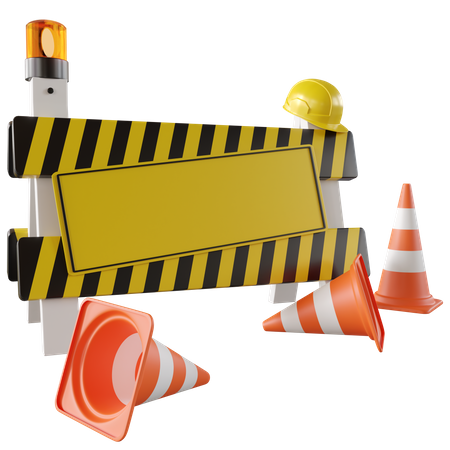 Road Barrier With Traffic Cone  3D Illustration