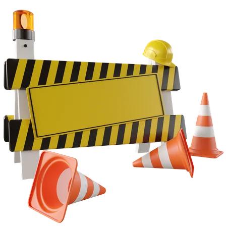 Road Barrier With Traffic Cone  3D Illustration