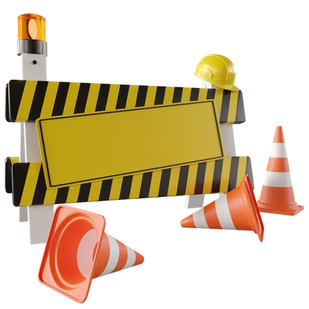 Road Barrier With Traffic Cone 3D Illustration