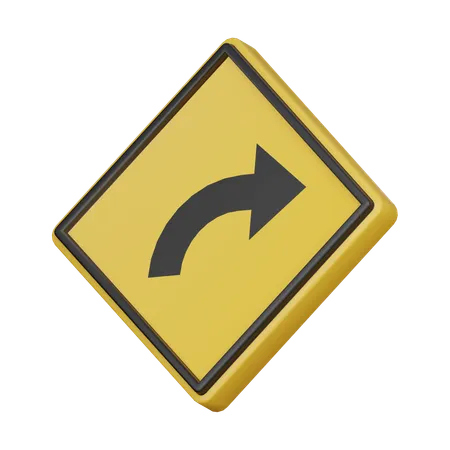 Road bends to the right ahead sign  3D Icon