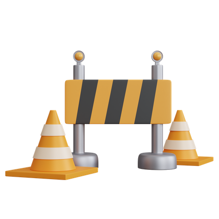 Road Block With Two Traffic Cone  3D Icon